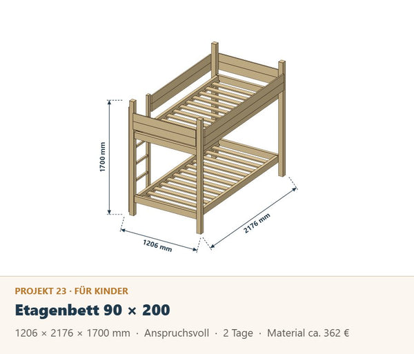 Etagenbett selber bauen: Bauplan 90 × 200 cm mit Absturzsicherung