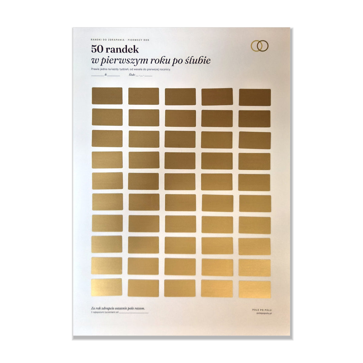 Prawdziwy plakat zdrapka A3: 50 randek w pierwszym roku po ślubie, zdjęcie na białym tle