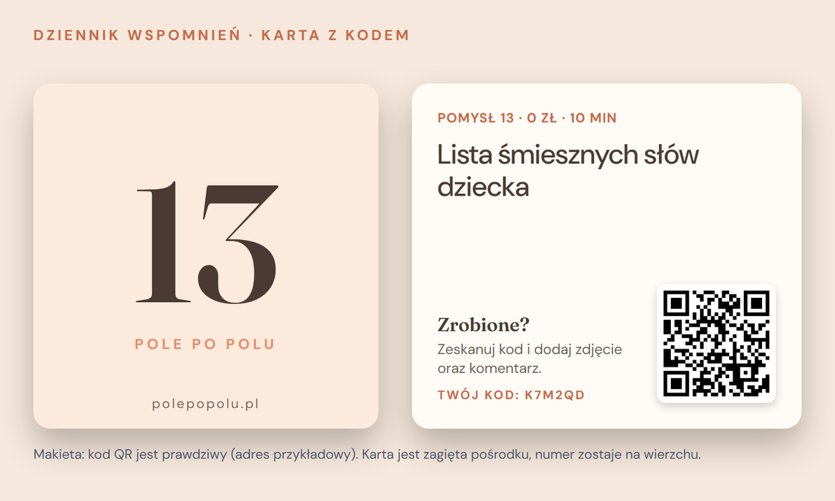 Losowanka z QR: karta z kodem QR i kodem zestawu