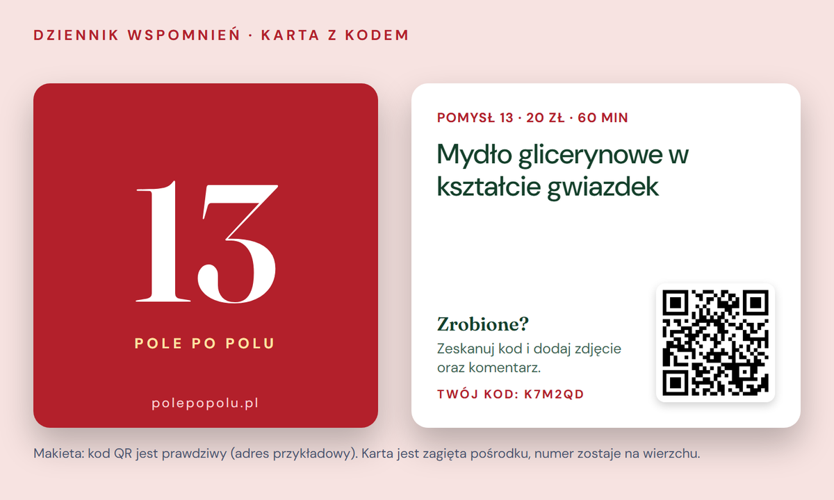 Losowanka z QR: karta z kodem QR i kodem zestawu