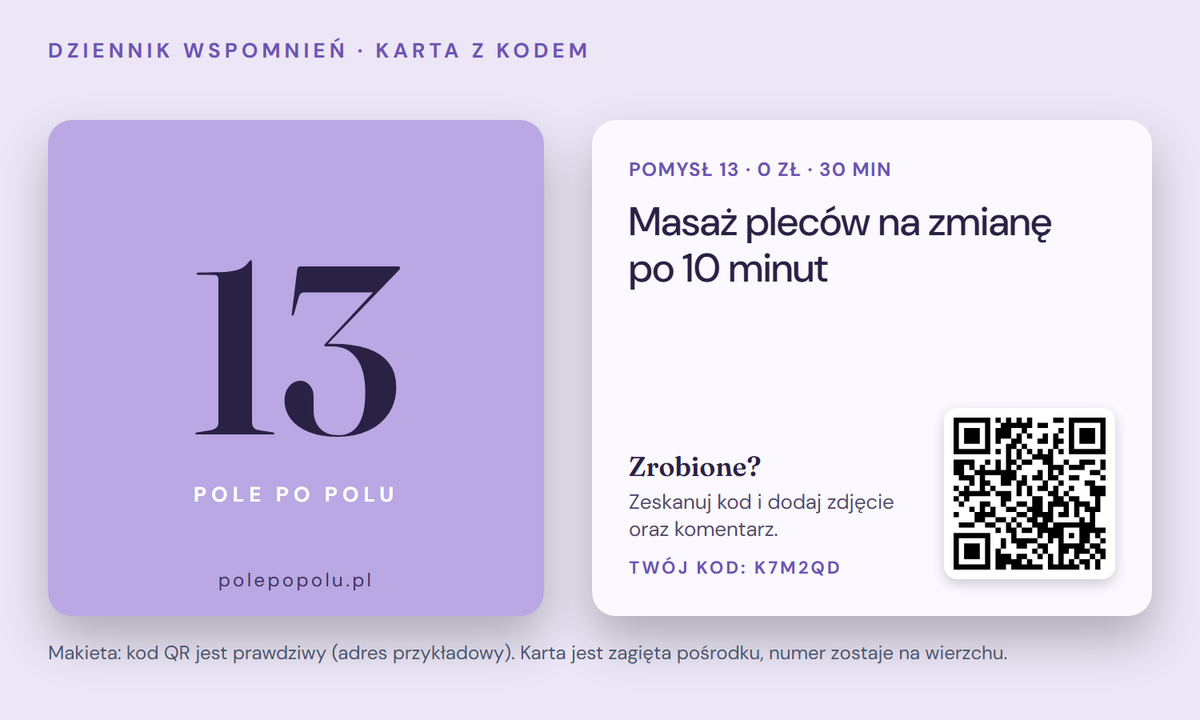 Losowanka z QR: karta z kodem QR i kodem zestawu