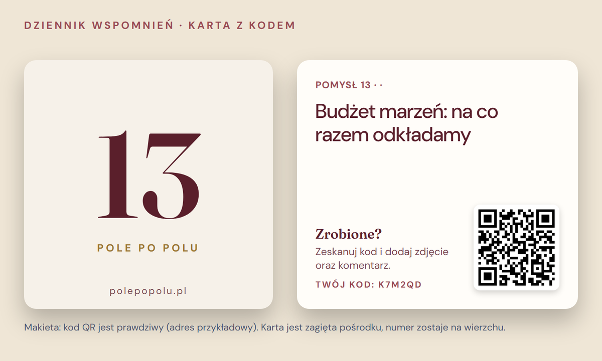 Karta Dziennika wspomnień o ślubie z kodem QR i kodem zestawu