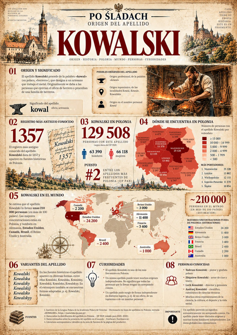 Plakat Geneza nazwiska Kowalski, wersja językowa: es