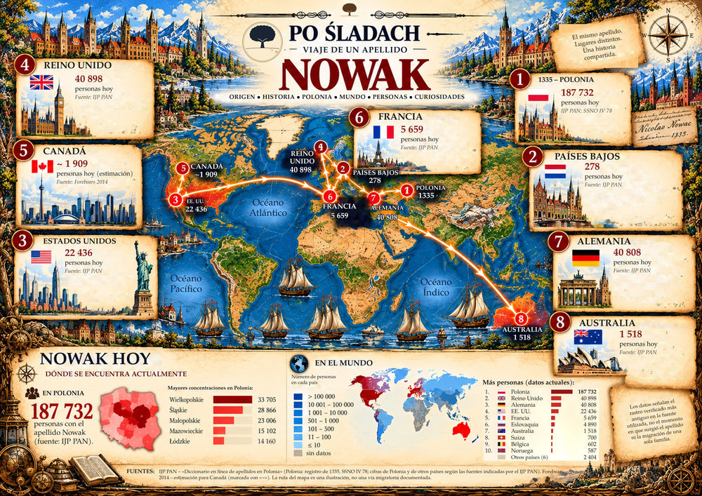Plakat Podróż nazwiska Nowak, wersja językowa: es
