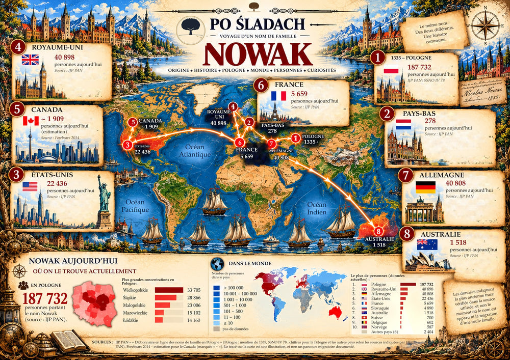Plakat Podróż nazwiska Nowak, wersja językowa: fr